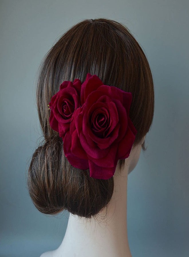 Kriccio Flower Hair Combs, Rose Flower Bohemia Hairpin Bride Costume Hair Decor for Party Wedding Wine Red - Image 3